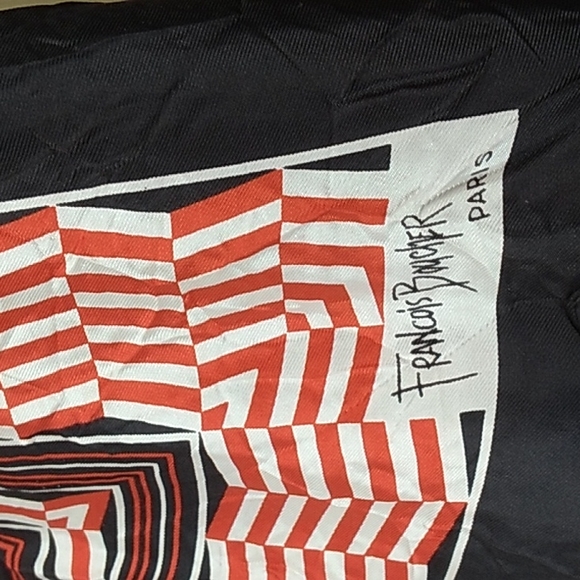 Francois Boucher Paris Black, Red & White 100% Acetate Hand Printed Scarf - Picture 2 of 8